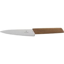 Victorinox Swiss Modern Cuchillo de cocina estrecho con mango de madera de nogal 15 cm de largo