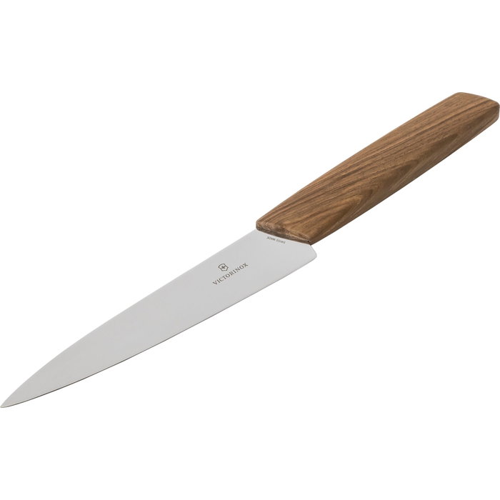 Victorinox Swiss Modern Cuchillo de cocina estrecho con mango de madera de nogal 15 cm de largo