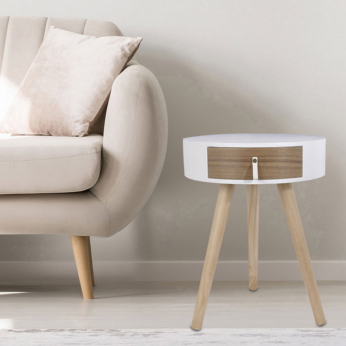 Home Deco Factory Mesa Nora Essentiel Blanca Con Cajón Diámetro 35 cm Altura 46,5 cm