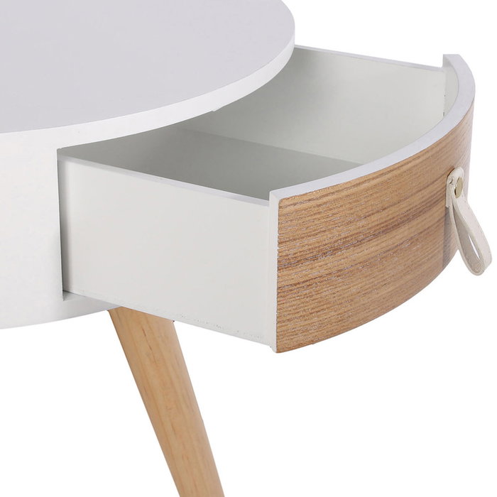Home Deco Factory Mesa Nora Essentiel Blanca Con Cajón Diámetro 35 cm Altura 46,5 cm
