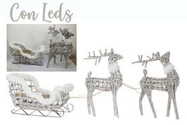 DKD Home Decor Set de 3 piezas de decoración LED en mimbre blanco