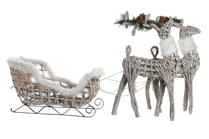 DKD Home Decor Set de 3 piezas de decoración LED en mimbre blanco DKD Home Decor Set de 3 piezas de decoración LED en mimbre blanco