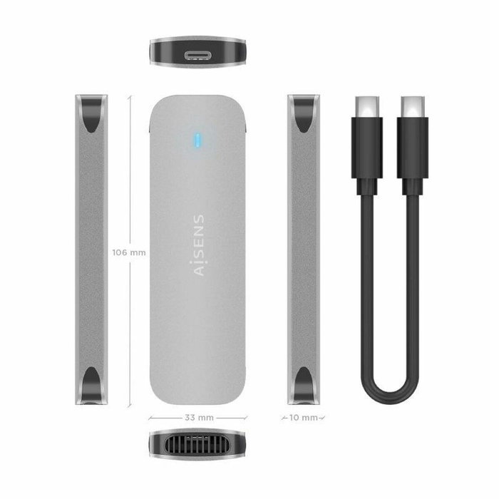 Aisens Caja Externa M.2 NVMe ASM2-025SL USB 3.2 Gen2 Plata