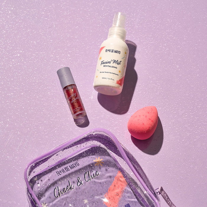 Flor De Mayo Beauty Kit Cheek & Chic Estuche 4 piezas - Bruma Facial, Tinte de Mejillas y Beauty Blender