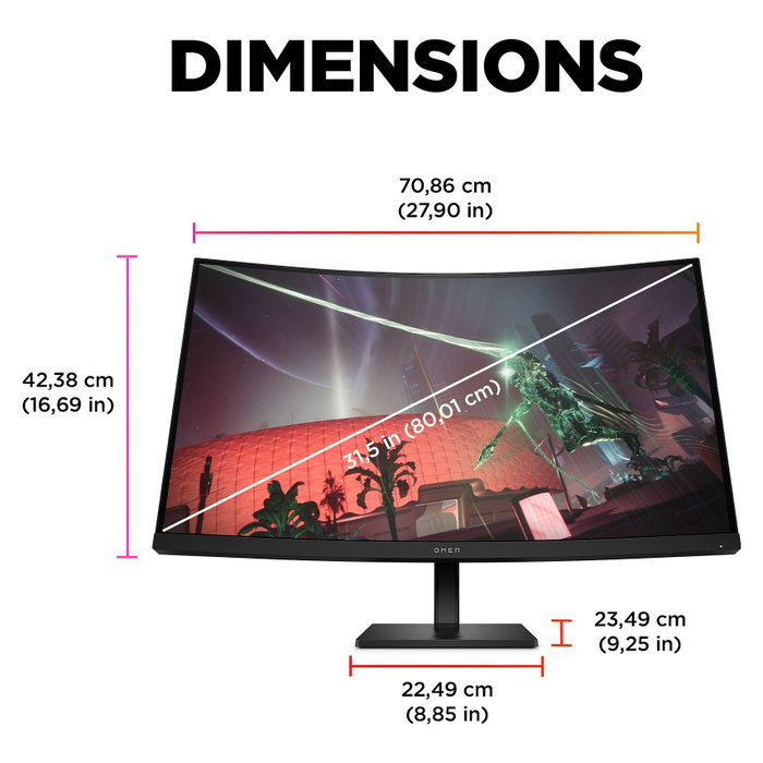 HP OMEN 32c Monitor Gaming Curvo 31,5 Pulgadas QHD 165 Hz