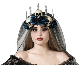 Cinta de Novia con Cráneos y Rosas Negras