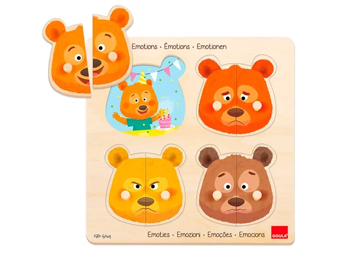Diset - Goula Puzzle de Madera Las Emociones, Juguete Educativo para Niños de 3 a 4 Años, Caja Multilingüe (ES/EN/FR/DE/IT/PT/NL/CA)