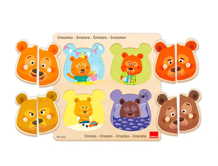 Diset - Goula Puzzle de Madera Las Emociones, Juguete Educativo para Niños de 3 a 4 Años, Caja Multilingüe (ES/EN/FR/DE/IT/PT/NL/CA)