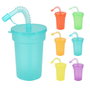 Excellent Houseware Vasos con Tapa y Pajita 380 ml - Pack de 6 Unidades Colores Surtidos - Polipropileno, Apto Lavavajillas, Ø81 x 122 mm