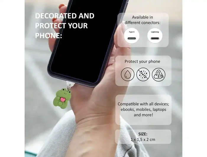 Wondee Funny Lightning Frog Charm Protector de puerto para móvil, tipo C o Lightning, 20x10x15 mm, colgante decorativo