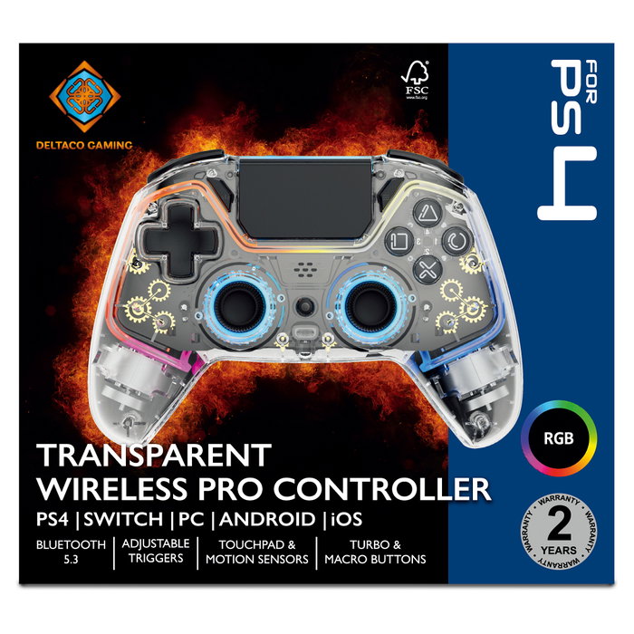 Deltaco Gaming GAM-169-T Wireless Controller Transparente para PlayStation 4 y más