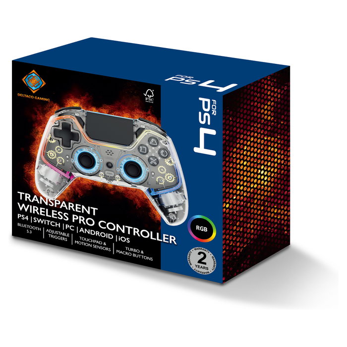 Deltaco Gaming GAM-169-T Wireless Controller Transparente para PlayStation 4 y más
