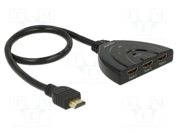 DeLOCK HDMI UHD Switch 3 x 1 4K 60 Hz con cable integrado de 50 cm DeLOCK HDMI UHD Switch 3 x 1 4K 60 Hz con cable integrado de 50 cm
