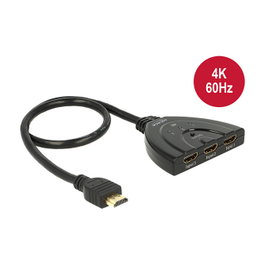 DeLOCK HDMI UHD Switch 3 x 1 4K 60 Hz con cable integrado de 50 cm