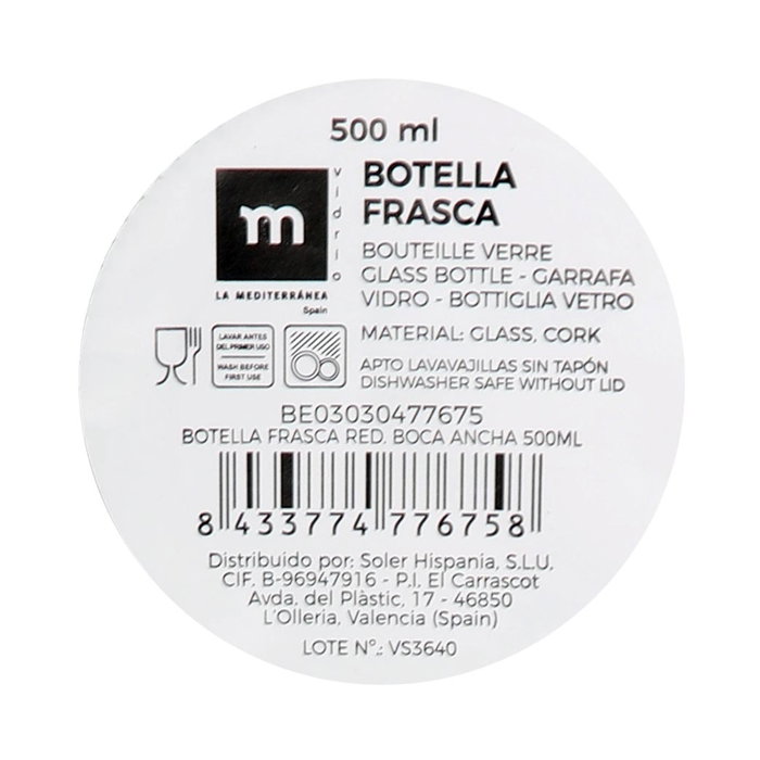 La Mediterranea Botella Frasca Redonda Boca Ancha 500 ml (16 Unidades) La Mediterranea Botella Frasca Redonda Boca Ancha 500 ml (16 Unidades)