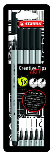 STABILO Creative Tips Estuche de Rotuladores con 5 Puntas Diferentes, Negro STABILO Creative Tips Estuche de Rotuladores con 5 Puntas Diferentes, Negro
