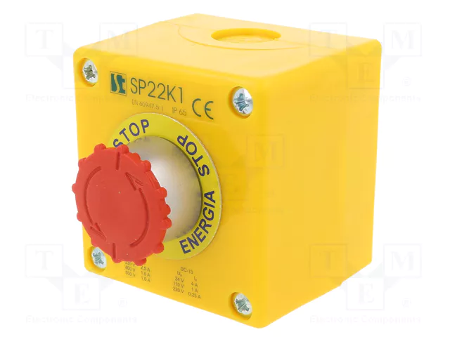 SPAMEL Casete de Control SP22 con 1 Botón de Cabeza de Seta Rojo