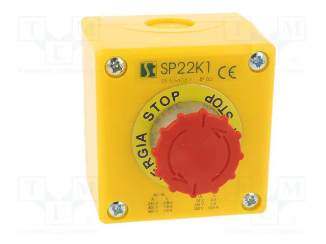 SPAMEL Casete de Control SP22 con 1 Botón de Cabeza de Seta Rojo
