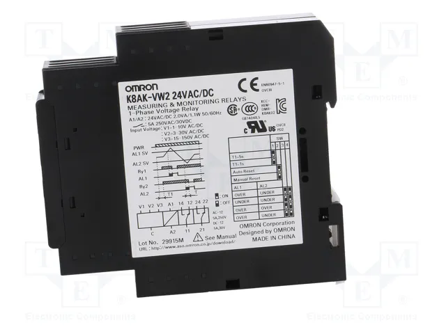 OMRON K8AK-VW2 Relé de monitorización de tensión 24VAC/24VDC