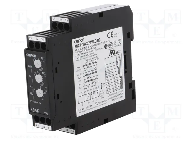 OMRON K8AK-VW2 Relé de monitorización de tensión 24VAC/24VDC