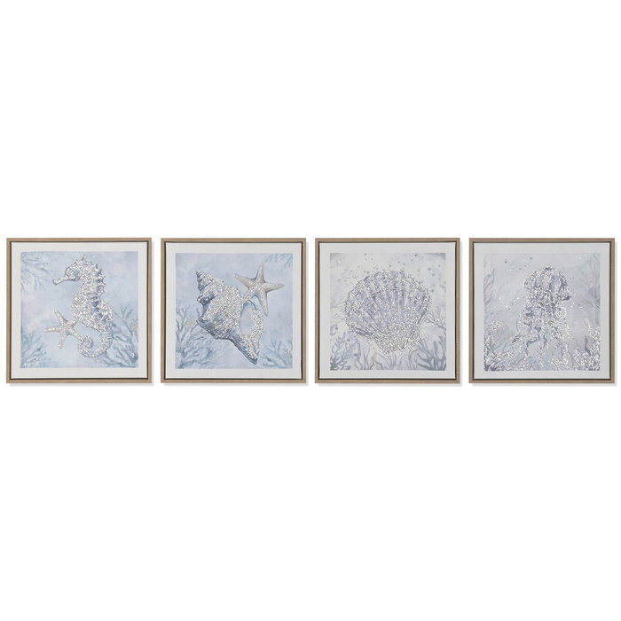 DKD Home Decor Set de 4 Cuadros sobre Lienzo Marino 30x30x2,5 cm Azul DKD Home Decor Set de 4 Cuadros sobre Lienzo Marino 30x30x2,5 cm Azul