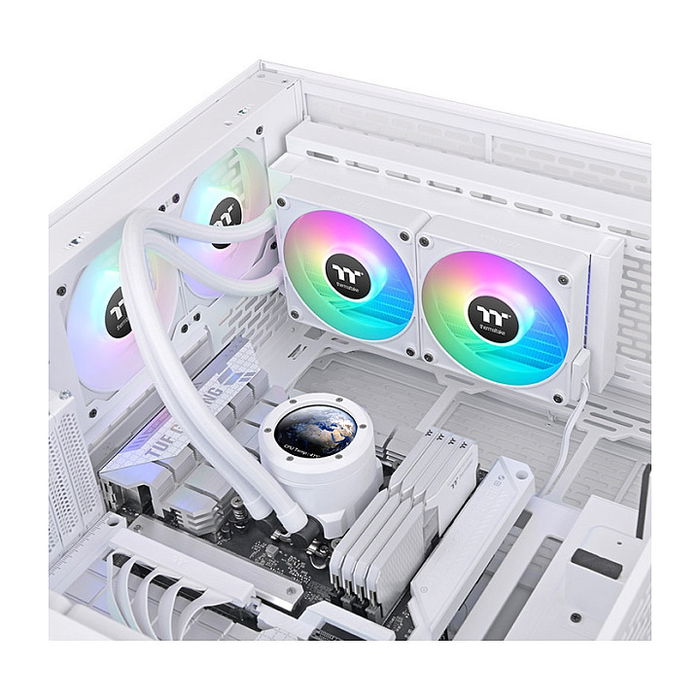 Thermaltake TH240 V2 Ultra EX ARGB Sync AIO Liquid Cooler 240mm - Ventiladores 120mm ARGB, Bomba 3300 RPM, LCD, Snow Edition Blanco