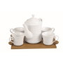 DKD Home Decor Set de Café de 6 Piezas de Porcelana y Bambú Blanco
