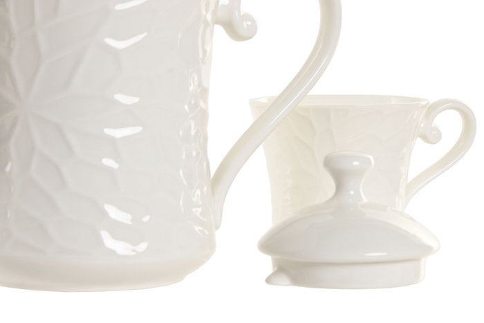 DKD Home Decor Pengjia flower 2025 Set de 6 Tazas de Porcelana y Bambú Blanco Natural Relieve 19 x 19 x 33 cm