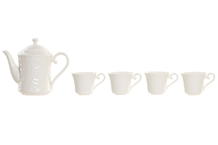 DKD Home Decor Pengjia flower 2025 Set de 6 Tazas de Porcelana y Bambú Blanco Natural Relieve 19 x 19 x 33 cm