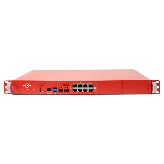 Securepoint Firewall RC400R G6 Rack 1U, 49 Gbit/s, 8x LAN 2.5GbE, VPN 5.3 Gbit/s, para 500 Usuarios, SSD, 2x SFP+ Securepoint Firewall RC400R G6 Rack 1U, 49 Gbit/s, 8x LAN 2.5GbE, VPN 5.3 Gbit/s, para 500 Usuarios, SSD, 2x SFP+