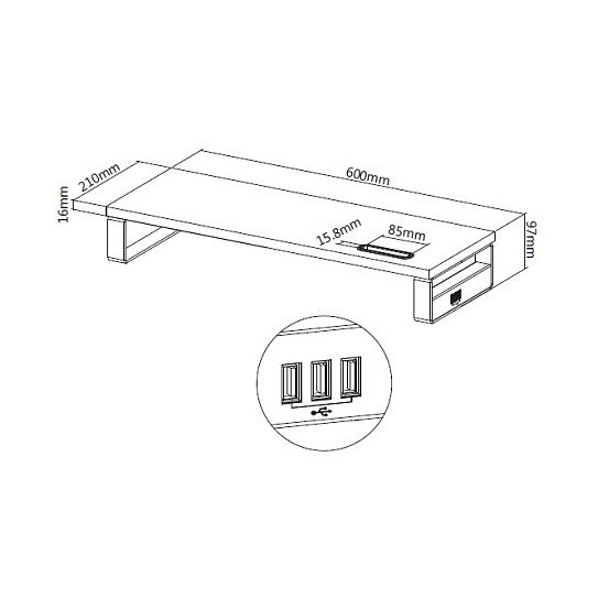 Equip Soporte de escritorio para monitor 650881 con Hub USB 2.0, Negro