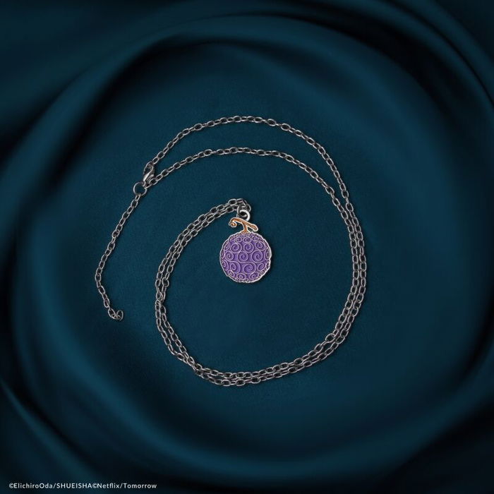 Cinereplicas One Piece Collar Colgante Fruta Gomu, Aleación de Zinc, Cadena 70 cm, Colgante 2 x 2.6 cm