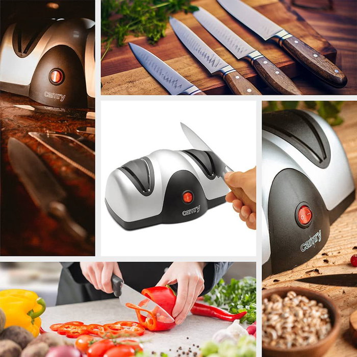 Camry CR 4469 Afilador de Cuchillos Eléctrico 60W - Sistema de Afilado y Pulido de Dos Pasos con Guía de Ángulo, para Cuchillos y Navajas Camry CR 4469 Afilador de Cuchillos Eléctrico 60W - Sistema de Afilado y Pulido de Dos Pasos con Guía de Ángulo, para Cuchillos y Navajas