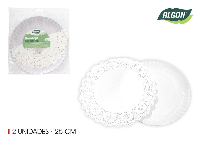 Algon Set de 2 Bandejas Redondas con Blonda 25 cm (24 Unidades) Algon Set de 2 Bandejas Redondas con Blonda 25 cm (24 Unidades)