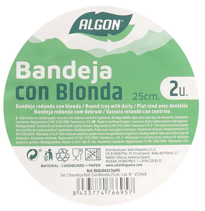 Algon Set de 2 Bandejas Redondas con Blonda 25 cm (24 Unidades)