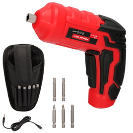 WOLFPACK LINEA PROFESIONAL Atornillador 4 V con LED, Batería Recargable USB, Funda y 5 Destornilladores