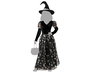 Disfraz de Bruja Niña 10-12 Años, Vestido Largo Gris con Sombrero Puntiagudo, Halloween, Mangas y Falda de Tul Brillante