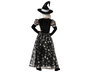 Disfraz de Bruja Niña 10-12 Años, Vestido Largo Gris con Sombrero Puntiagudo, Halloween, Mangas y Falda de Tul Brillante