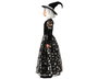 Disfraz de Bruja Niña 10-12 Años, Vestido Largo Gris con Sombrero Puntiagudo, Halloween, Mangas y Falda de Tul Brillante