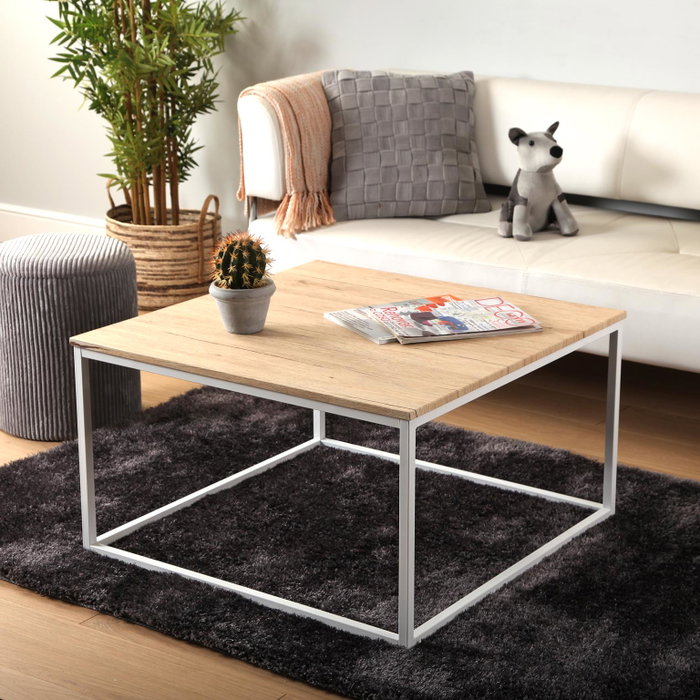 Versa Mesa de Centro Cuadrada Clara 80x80x46 cm Madera