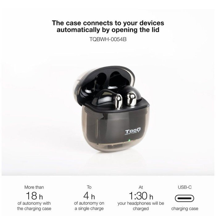 Tooq Onyx TQBWH-0054B Auriculares Inalámbricos con Estuche de Carga - Negro