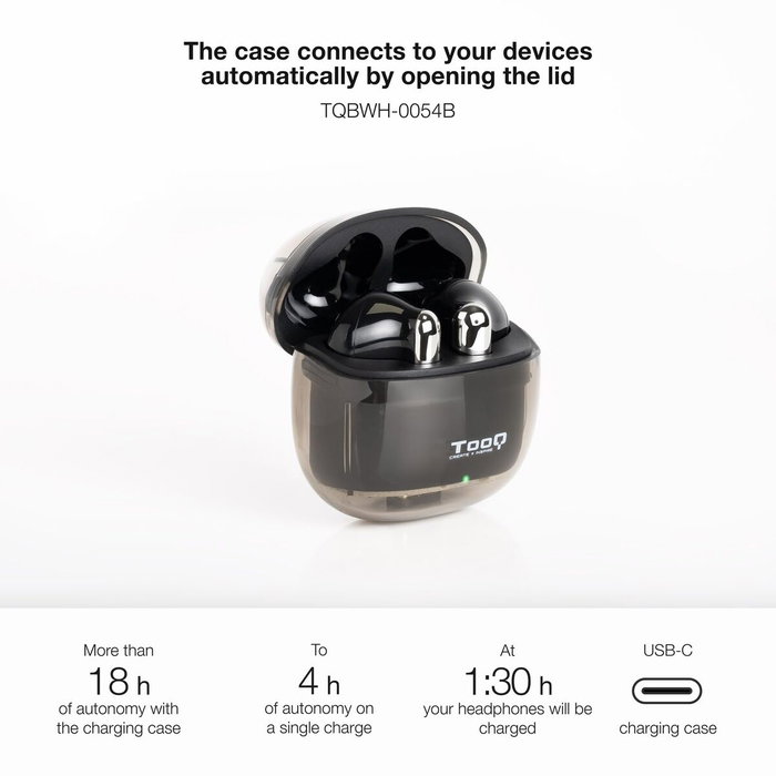 Tooq Onyx TQBWH-0054B Auriculares Inalámbricos con Estuche de Carga - Negro