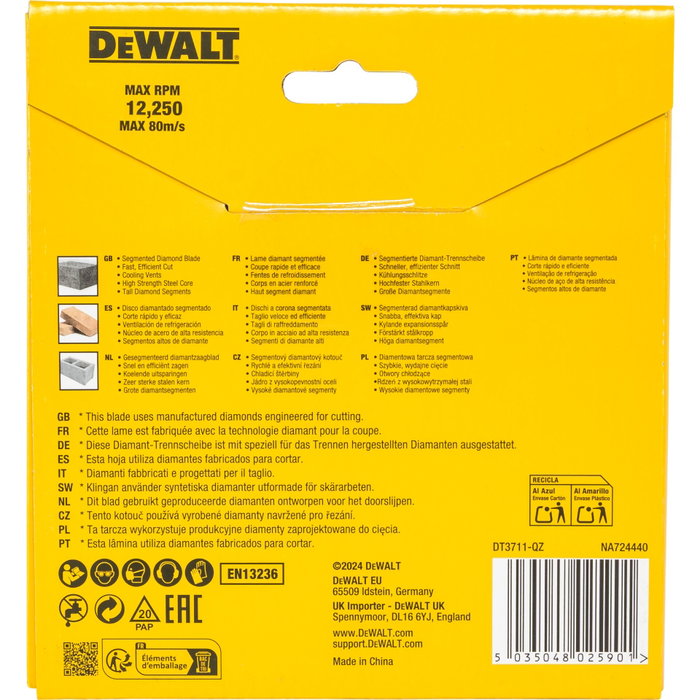 DeWalt DT3711-QZ Disco de Corte de Diamante 125 mm DeWalt DT3711-QZ Disco de Corte de Diamante 125 mm