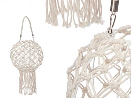 Giftdecor Portavela Asa Macrame Rombos Blanco 26x66x26 cm Algodon y Cristal (Set de 4)