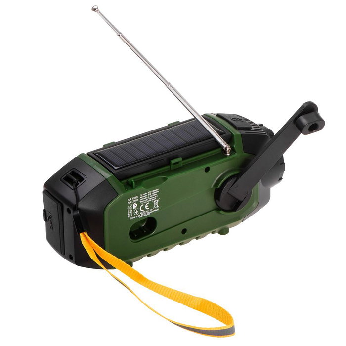 Camry CR1919 Radio Multifunción de Emergencia con Carga Solar/Dinamo/USB-C, Bluetooth 5.0, Linterna LED, Power Bank 4000 mAh, Pantalla LCD, Verde