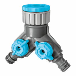 Cellfast Distribuidor de 2 vías con válvulas para grifo de rosca 6 bar, ½ pulg - ¾ pulg