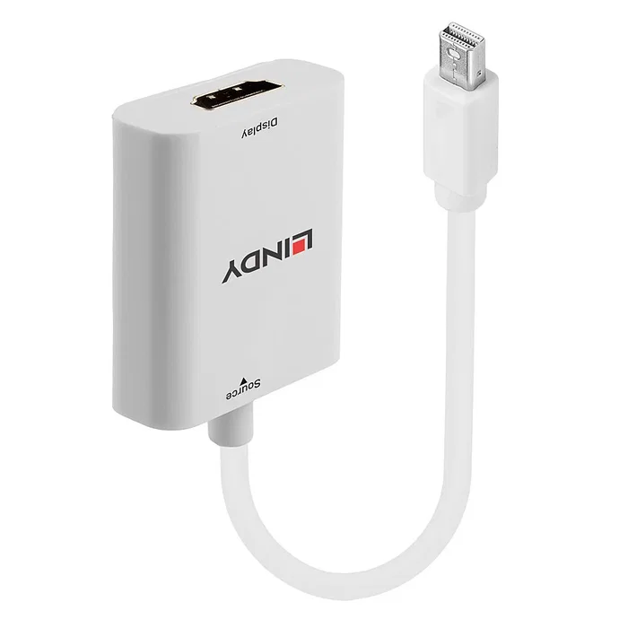 Lindy 41069 Adaptador Mini DisplayPort Macho a HDMI Hembra Tipo A, Resolución 4K 3840x2160/2160p, Blanco