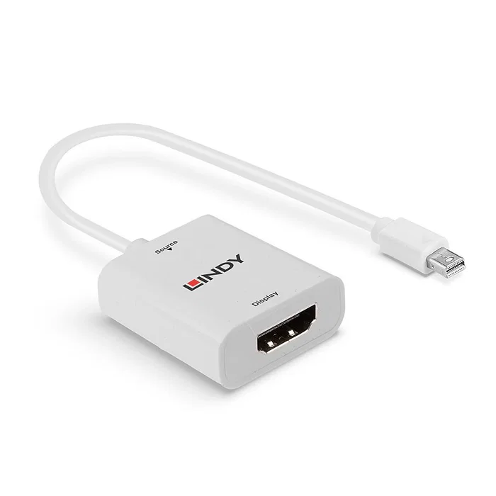 Lindy 41069 Adaptador Mini DisplayPort Macho a HDMI Hembra Tipo A, Resolución 4K 3840x2160/2160p, Blanco