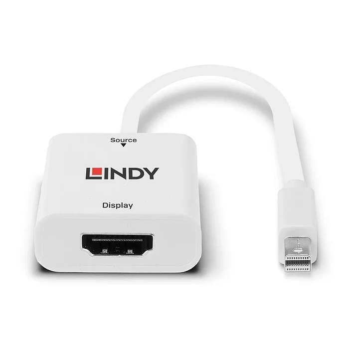 Lindy 41069 Adaptador Mini DisplayPort Macho a HDMI Hembra Tipo A, Resolución 4K 3840x2160/2160p, Blanco