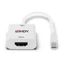 Lindy 41069 Adaptador Mini DisplayPort Macho a HDMI Hembra Tipo A, Resolución 4K 3840x2160/2160p, Blanco